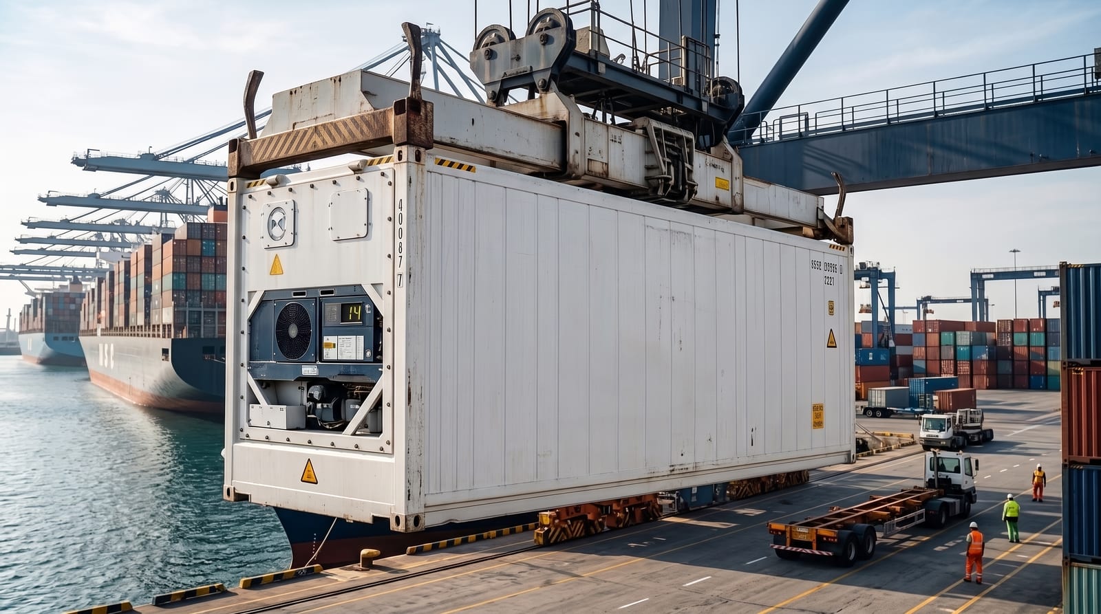 White refrigerated reefer container for export