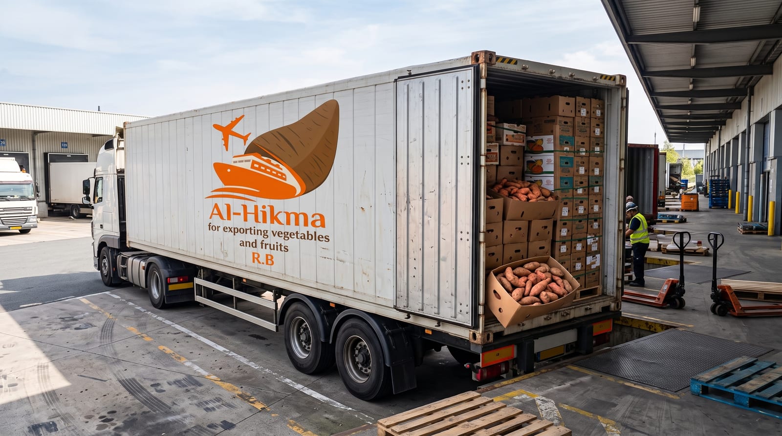 Al-Hikma branded reefer trailer loading